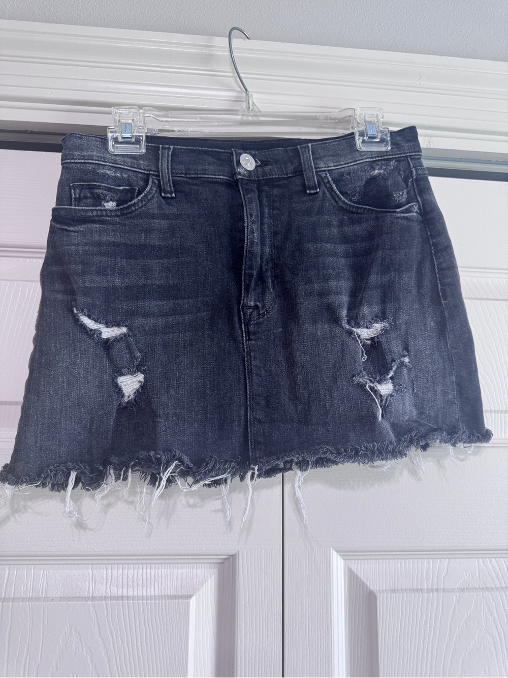 Hudson Jeans Distressed Black Denim Mini Skirt